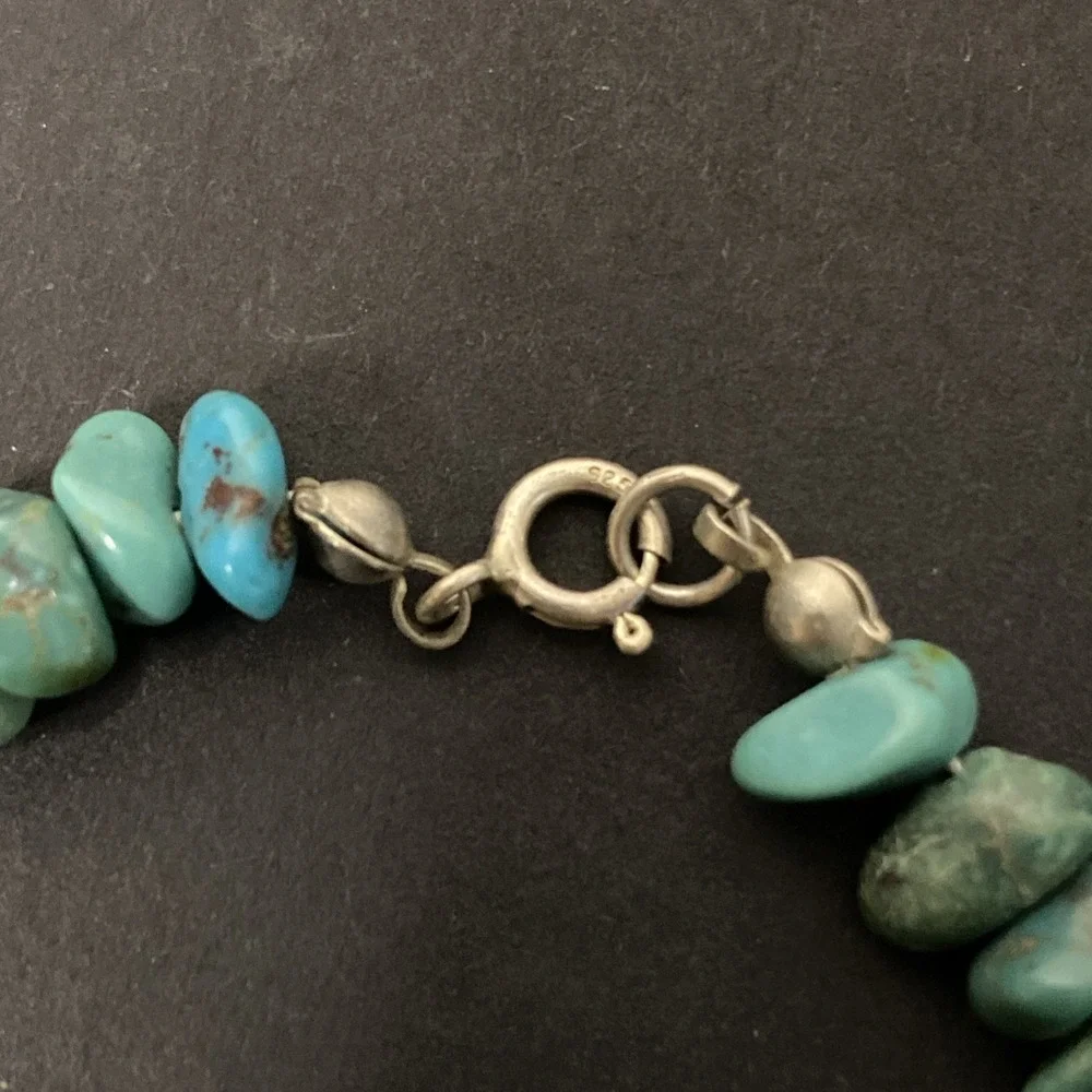 Handcrafted Natural Turquoise Nugget Bracelet with Sterling Silver Clasp Vtg